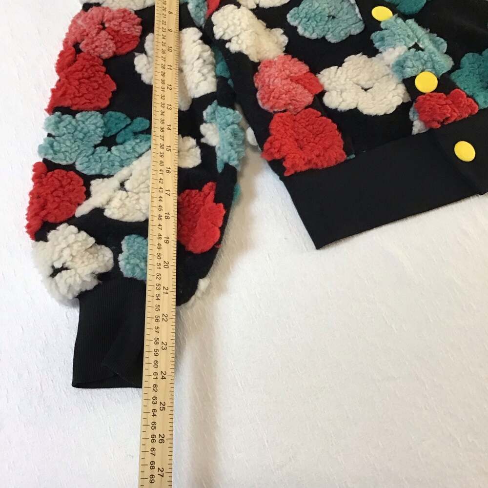 Vibrant 3D Floral Textured Bomber Jacket Multi-Color Sherpa Applique Womens  L - Picture 7 of 10